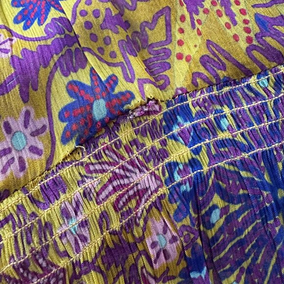 Anthropologie Slip Chiffon Maxi Dress Dorset Button Ruffle Tassel Smocked Gold S - Picture 14 of 15